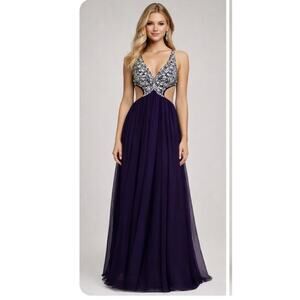 VTG Sean collection Evening Gown Open Back Rhinestones Silk Maxi Prom Formal Y2K